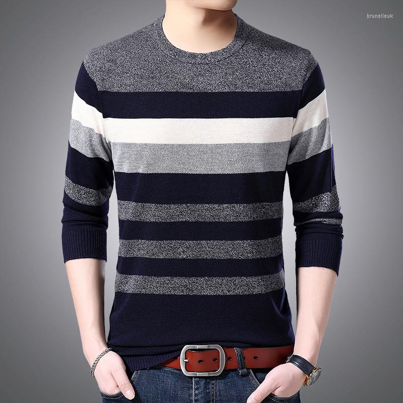 

Men's Sweaters MLSHP Brand Sweater Men Fashion Casual Striped O-Neck Pull Homme Spring Autumn Cotton Knitwear Pullover Male Clothing 3XL, Blue