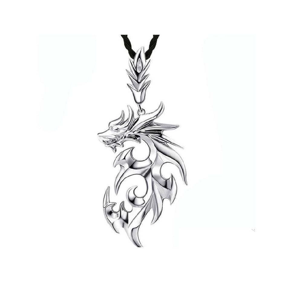 

Pendant Necklaces Pretty Pendants White Gold Plated Stainless Steel Dragon Men Necklace With Leather Chain Luckyhat Drop Delivery Jew Dhly5