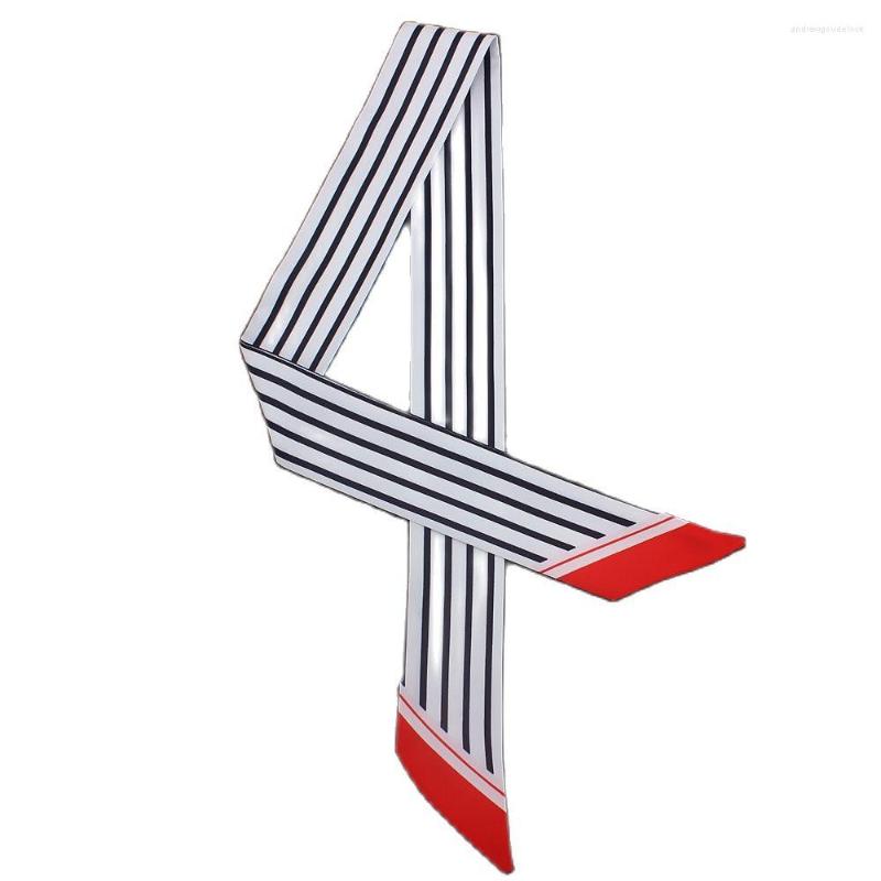 

Scarves 95cm 5cm Stripe Printed Small Scarf Women Silk Hijab Headband Long Bag Accessories Fashion Ribbons Tie