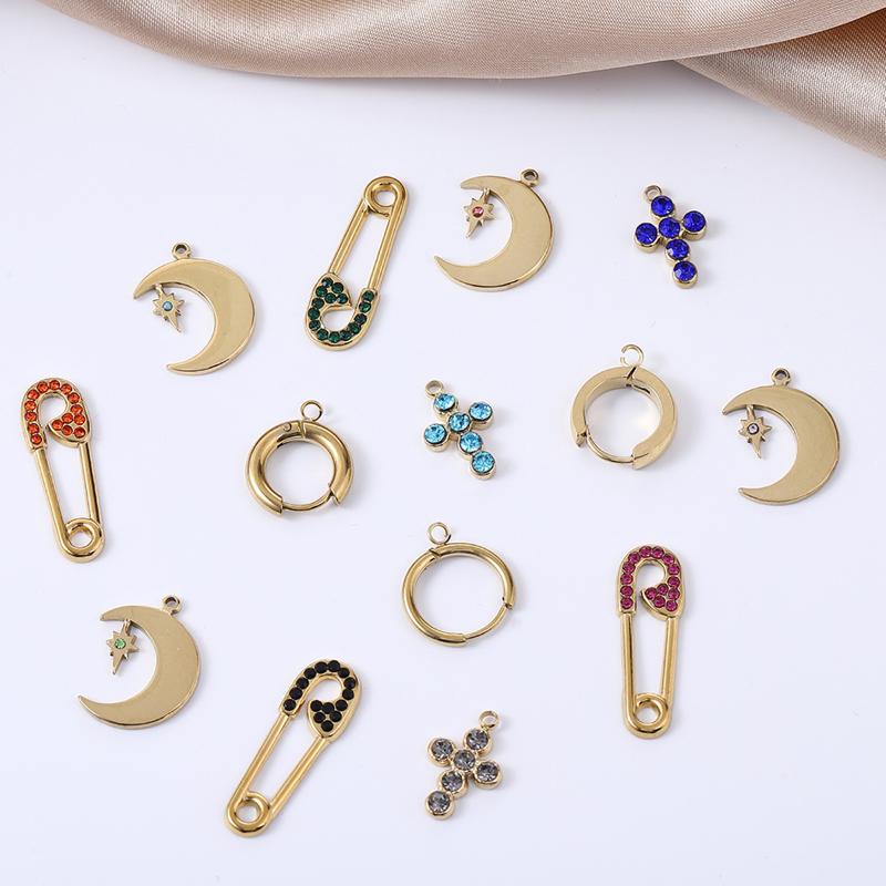 

Charms Bohemian Stainless Steel Moon Cross Paperclip Pins Pendants For DIY Necklace Bracelet Jewelry Making Componets Wholesale