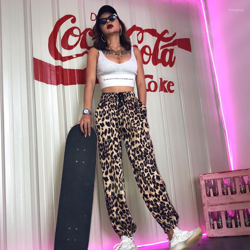 

Women' Pants OMSJ 2023 Autumn Women Fashion Sexy Streetwear Leopard Printing Lace-up Trousers Loose Mid Waist Casual Harem Long
