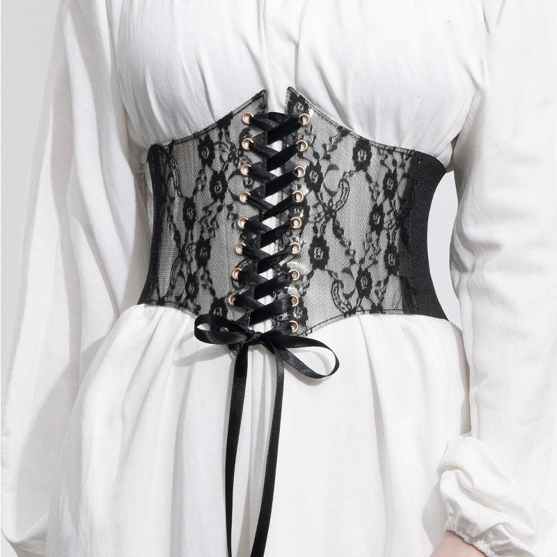 

Belts Floral Lace Belt For Women Waist Corset Wide Black Slimming Body Elastic Waistband Adjustable Cummerbunds StrapBelts, White