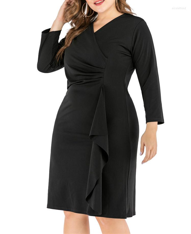

Plus Size Dresses Sexy Party Dress For Fat Female 2023 Summer Vintage 4XL 5XL Women Blue Deep V Neck Draped Tight Slim Midi, Black