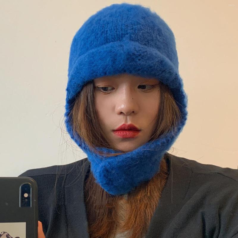 

Berets Korean Solid Color Flying Knitted Hat Ear Protection Scarf Braided Retro Beanies Hats Winter Caps Women Men Bonnet