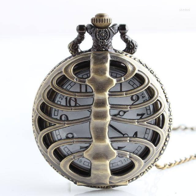 

Pocket Watches High Quality Bronze Spine Ribs Hollow Quartz Antique Watch White Dial With Fob Chain For Men Women CF1098, Picture shown