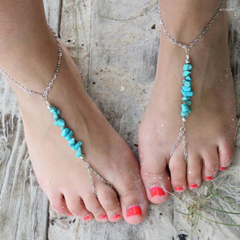 

Anklets Summer Beach Irregular Blue Stone Toe Rings Anklet Bohemia Barefoot Sandals On Leg Chain For Women Foot Jewelry