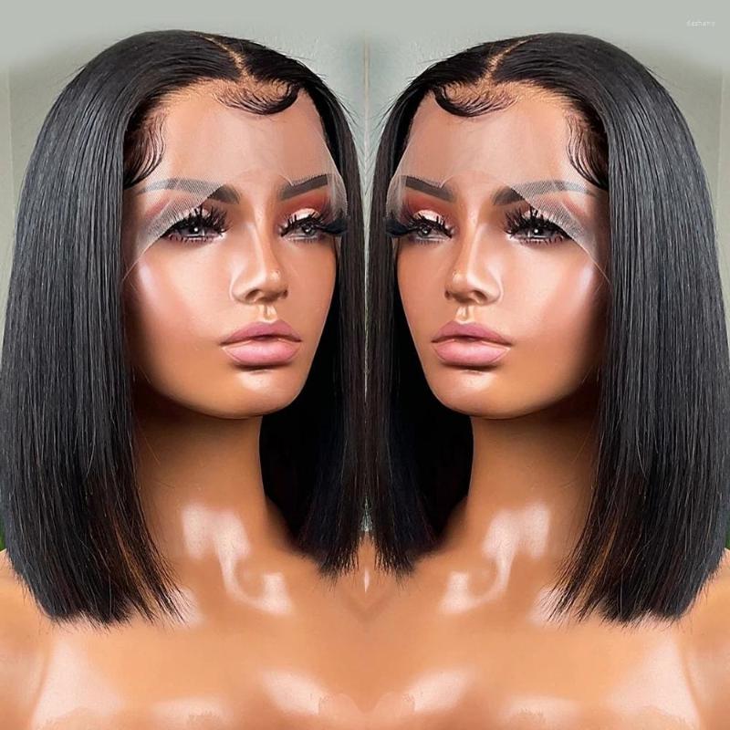 

Bone Straight Short Bob 13x4 13x6 Lace Front Human Hair Wig Pre Plucked Brazilian Frontal 4x4 Closure Wigs For Black Women, 4x4 lace wig