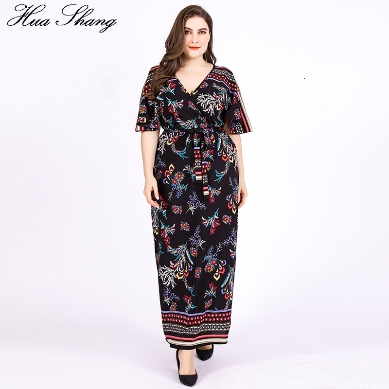 

Plus size Dresses 4xl 5xl 6xl Plus Size Vintage Boho Dresses Women Summer V Neck Short Sleeve Retro Floral Print Long Boho Dress Belted Wrap Dress 230203, Black