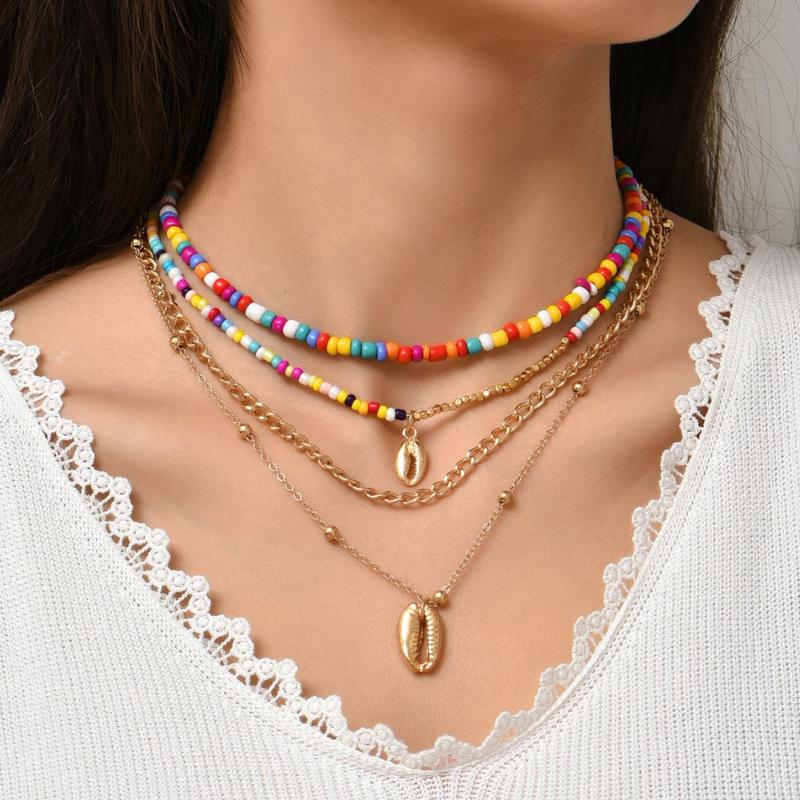 

Choker Chokers Bohemian Colorful Beaded Necklace For Women Jewelry Set Shell Pendant Fashion Jewerly Trendy Party AM3291