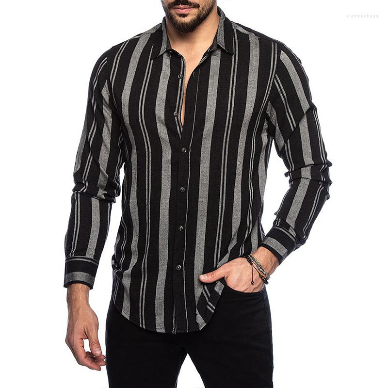 

Men's Casual Shirts Striped Slim Multicolor Lapel Long-sleeved Tops Of Men Autumn Summer Fashion Tide Chic Male Loose, Brown
