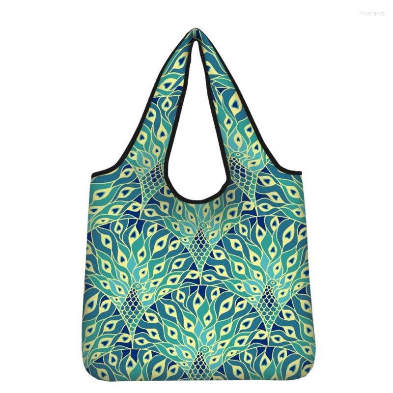 

Shopping Bags For Women's University Eco Shopper Large Capacity Durable Shoulder Tote HandBags Custom Unfold Peacock Feathers Print, Custom-ko