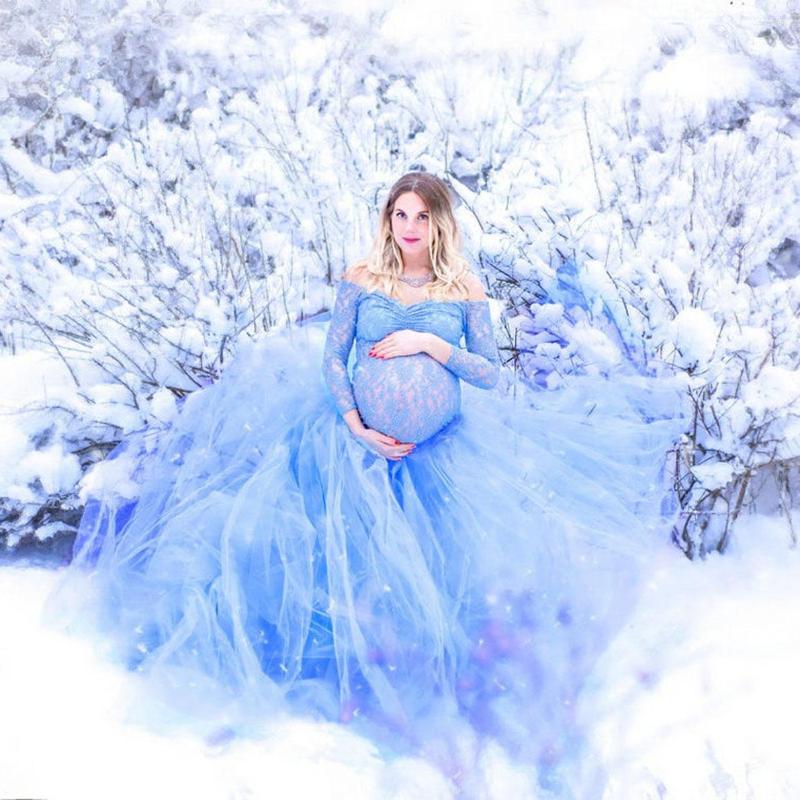 

Women's Sleepwear Long Sleeve Maternity Gown Lace Maxi Dress Pregnant Women Clothes Pography Pregnancy Robe For Po Shoot, Black