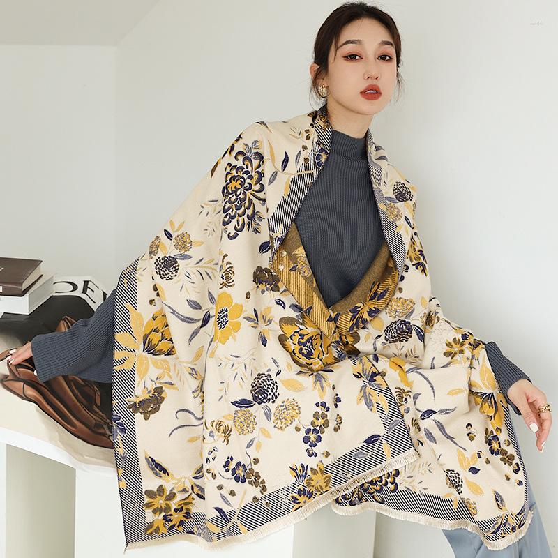 

Scarves 2023 Floral Horse Print Women Cashmere Scarf Winter Pashmina Shawls Wraps Soft Thick Blanket Ladies Office Stoles Female