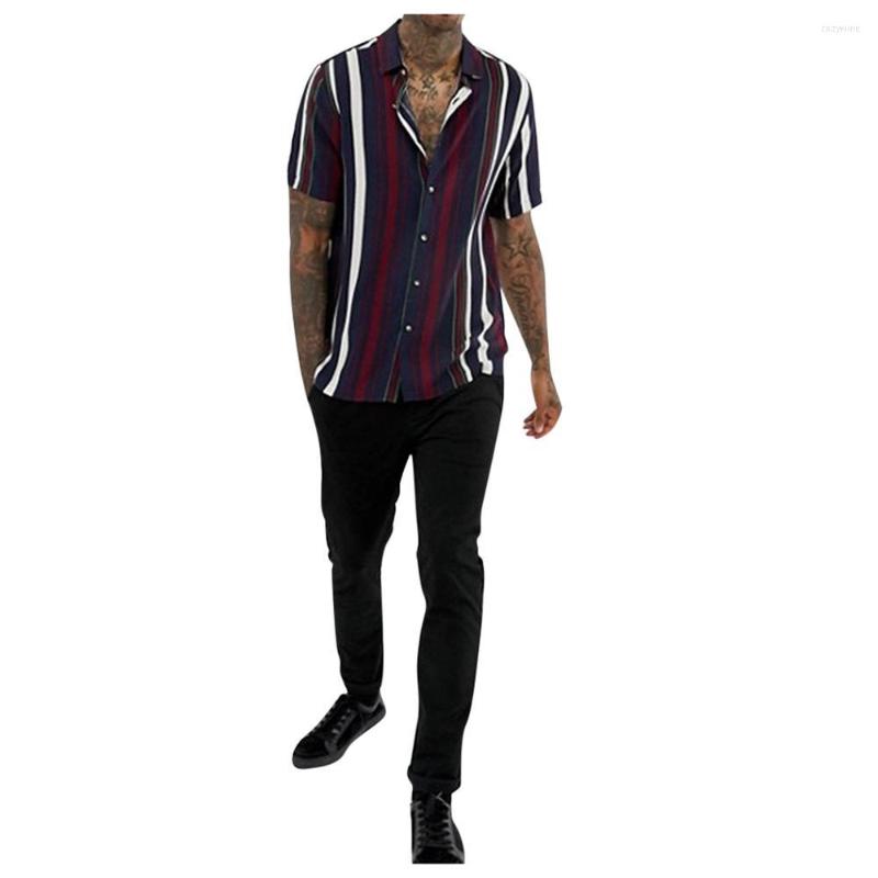 

Men's T Shirts Men Short Sleeve Multicolor Irregular Stripe Button-down T-Shirt Blouse 4#S11, Multi