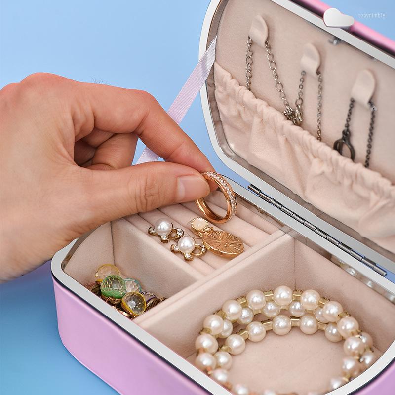 

Jewelry Pouches Storage Box Doublelayer Portable Organizer For Women Earing Necklace Ring PU Leather Travel Display Boxe