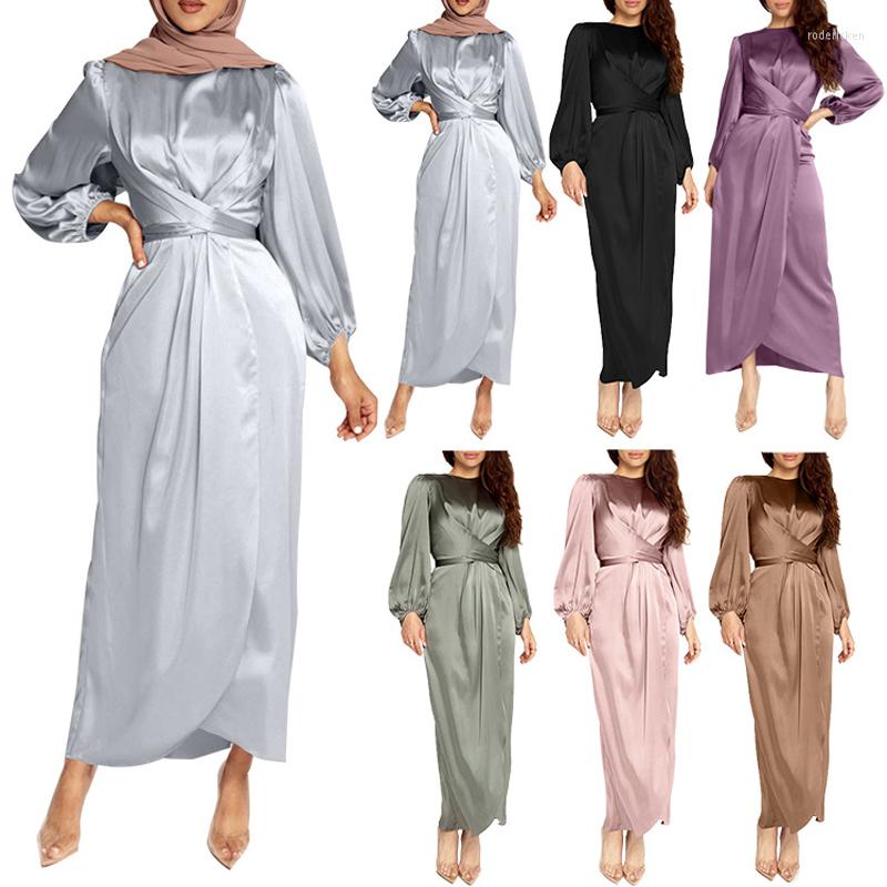 

Ethnic Clothing Muslim Dress For Women Summer 2023 Dresses Long Sleeve Satin Islamic Ladies Casual Robes Kaftan Dubai Abaya Turkey