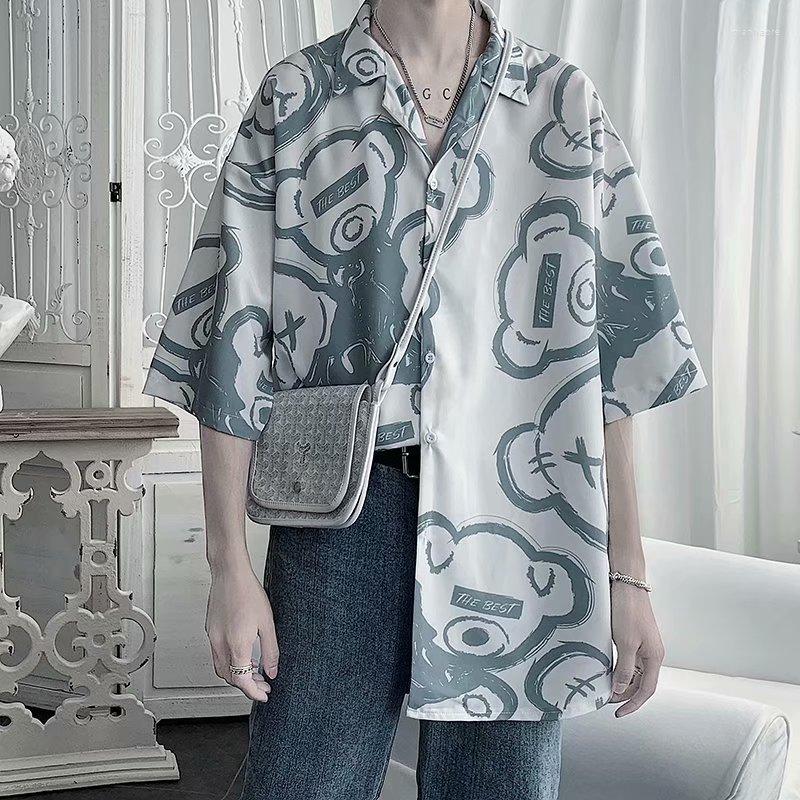 

Men's Casual Shirts Mens Short Sleeve Loose Youth Fashion 2023 Students Three Quarter Daily Summer Print Men Shirt, Black