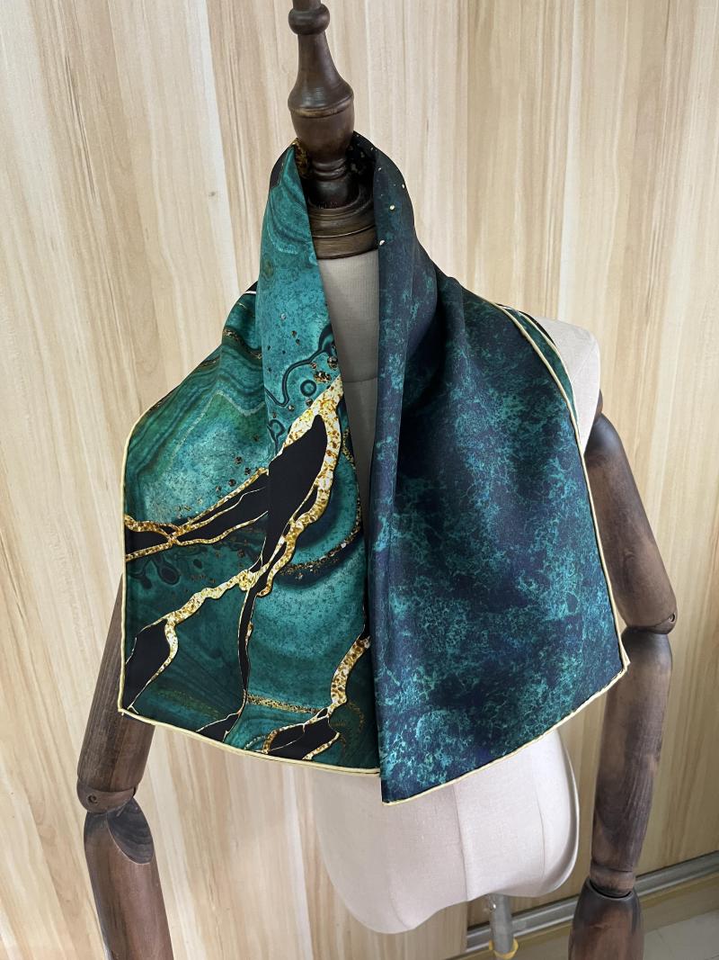 

Scarves 2023 Arrival Winter Spring Classic Green Real Silk Scarf Twill Hand Made Roll 90 Cm Shawl Wrap For Women Lady