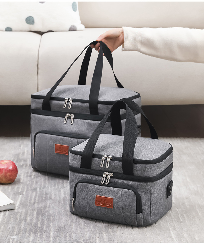 

Ice PacksIsothermic Bags Large Capacity Lunch for Women Men Box Leakproof Soft Cooler Tote Bag Oxd Cloth Double Duck Handbag Picnic 230203, Gray