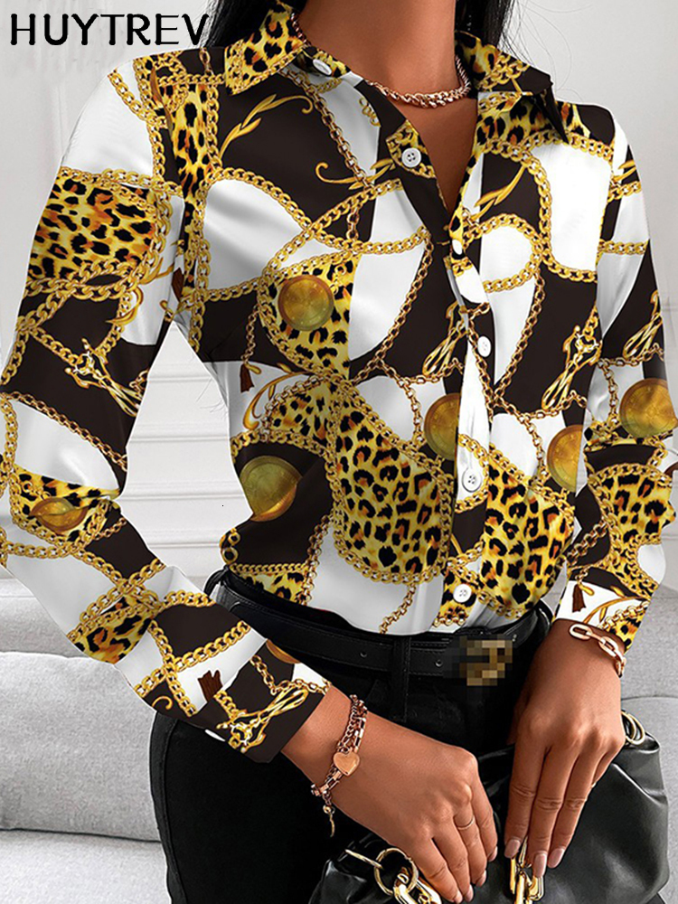 

Women's Blouses Shirts Printed Shirt Women autumn Elegant Office Ladies Blouse Clothes Fashion Lapel Long Sleeve Buttons Casual Tops For Woman 230203, Black