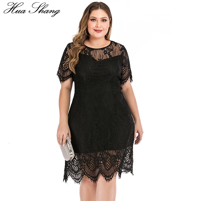 

Plus size Dresses 6XL Plus Size Lace Party Dress Women Summer Hollow Out O Neck Short Sleeve Casual Midi Dress Elegant V Backless Black Dresses 230203
