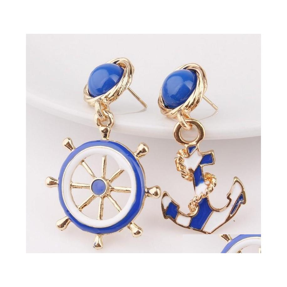 

Stud Fashion Jewelry Womens Blue Sea Anchor Dangle Earrings Lady Drop Delivery Dhbjp