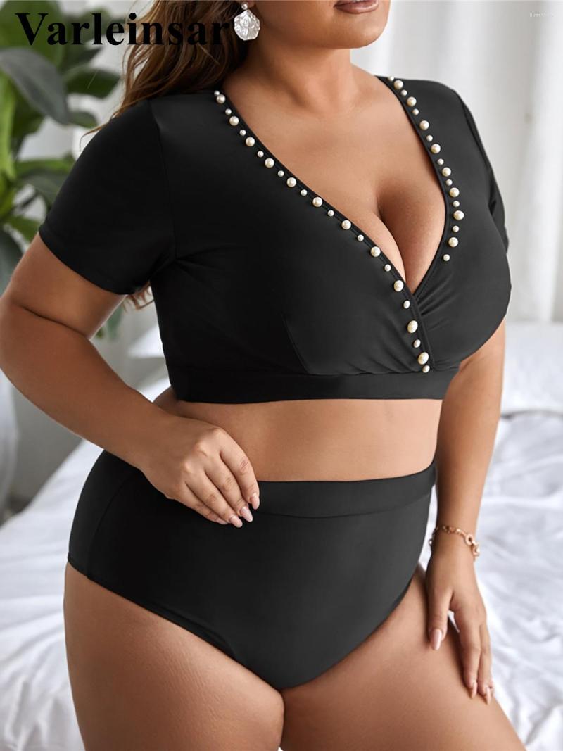 

Women's Swimwear 0XL -  Deep V Bikini Plus Size Large Women Swimsuit Female Two-pieces Set Bather Bathing Suit Swim V4062, Black