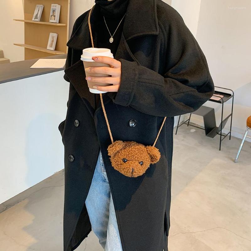 

Evening Bags Fashion Plush Bear Messenger Bag Small Shopping Design Totes Handbag Female Student Shoulder Simple Top-handle, Auburn