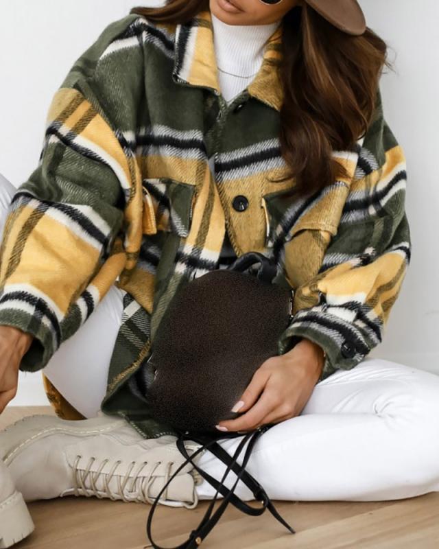 

Women' Jackets European Style Autumn Winter Woman Coat Plaid Casual Clothing, Yellow