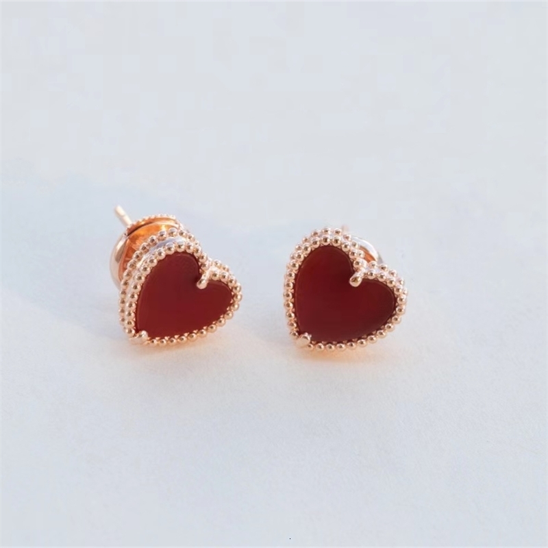 

Stud Sweet and lovely rose gold carnelian heart earrings female fashion luxury high quality jewelry Christmas gift 230202