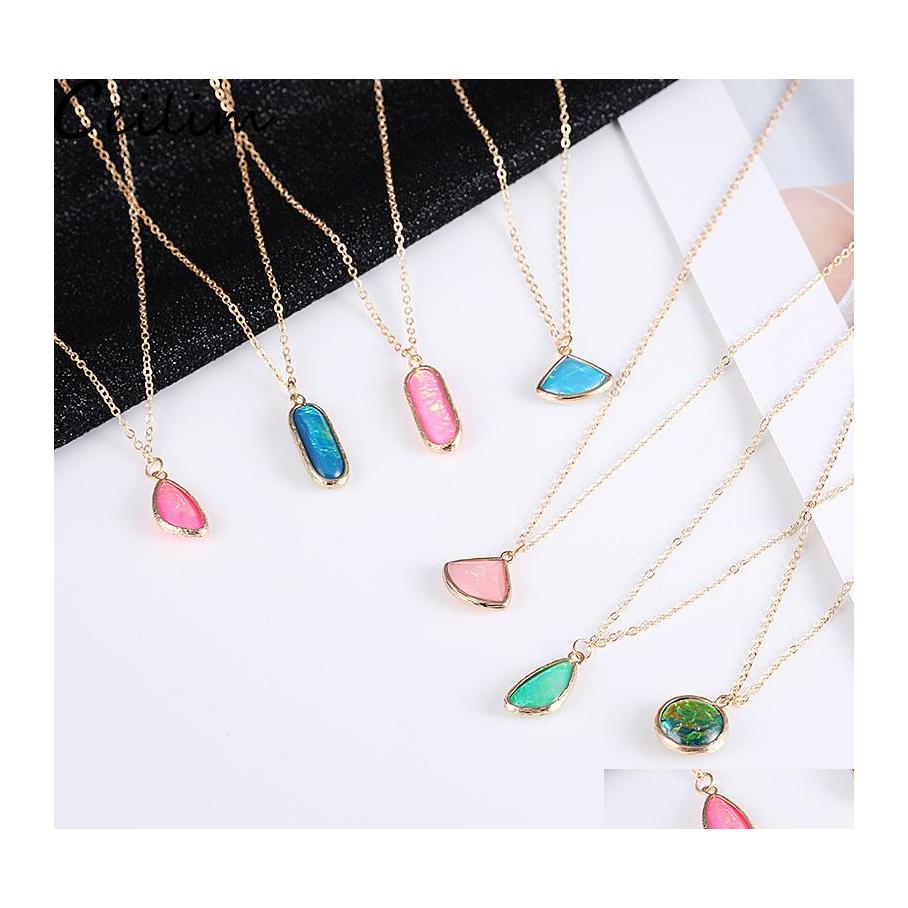 

Pendant Necklaces Arrivals Crystal Chram Necklace For Women Gold Chain Round Mti Color Irregar Geometry Glass Fashion Jewelry Drop D Otvsz