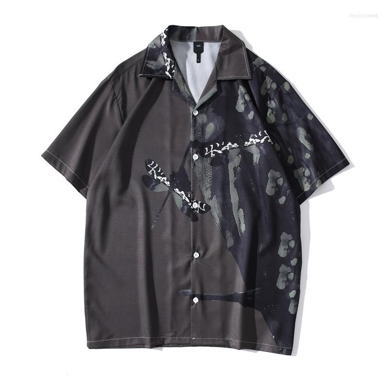 

Men's Casual Shirts HOUZHOU Beach Men's Short Sleeve Shirt Male Floral Hawaiian Button Up Harajuku Hip Hop Printed With Print Vintage, Black