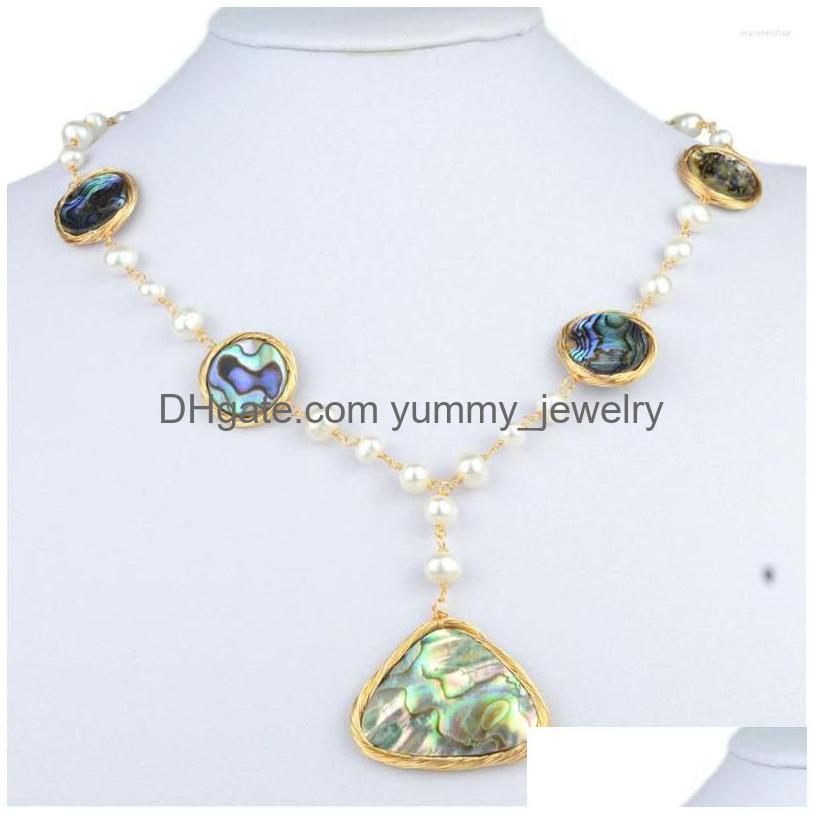 

Pendant Necklaces Nature Abalone Shell Necklace Freshwater Pearl Statement Choker Vintage Geometric Collar Women Bib Fashion Jewelry Dhxde