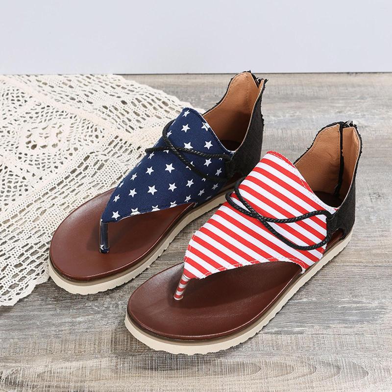 

Sandals 2023 Women Summer Independence Day Zipper Shoes Beach Open Toe Breathable Gladiator Sandali Delle Donne, Red