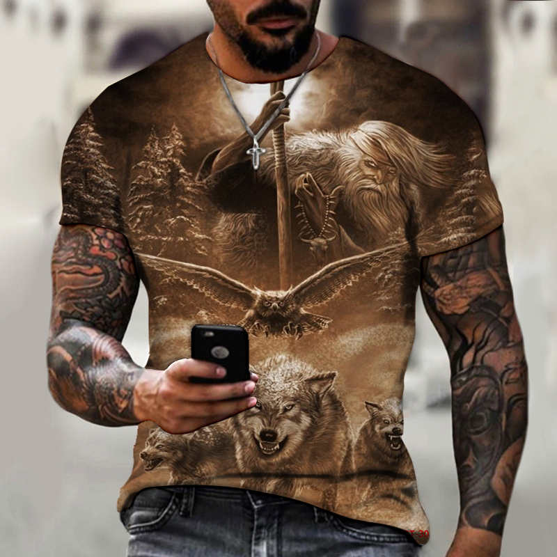 

Hip Hop Sportwear Punk Casual Loose Track Autumn Men Cool Print Wolf 3d T-shirt 003, Color of picture