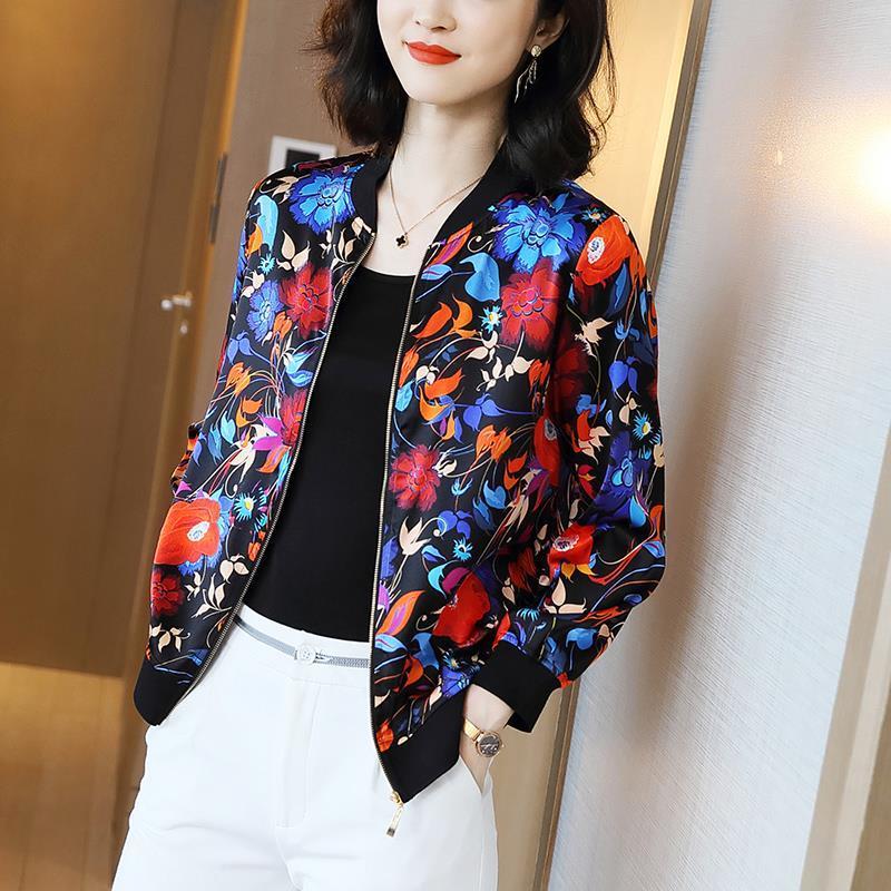 

Women's Jackets 2023 Women Spring Summer Causal Print Jacket Lady O-neck Baseball Zipper Long Sleeve Female Vintage Plus Size L103, 50