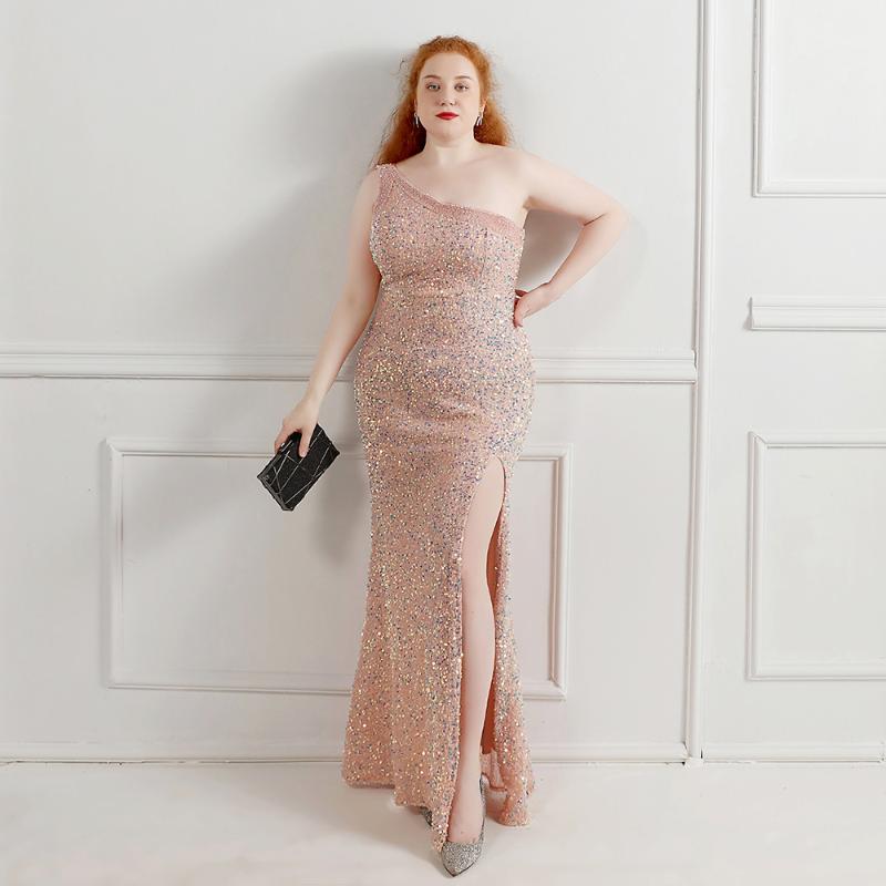

Party Dresses Women Plus Size Fomal Dress Sequin Beading Long Evening Gown One Shoulder Robe De Soriee 2023, Pink