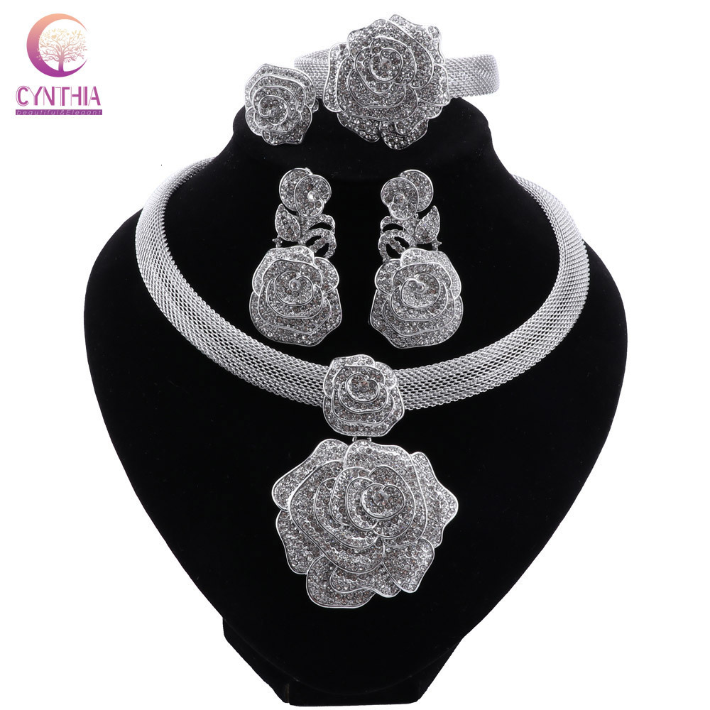 

Wedding Jewelry Sets CYNTHIA Dubai Women Silver Plated African Bridal Ornament Gifts For Saudi Arab Necklace Bracelet Earrings 230203
