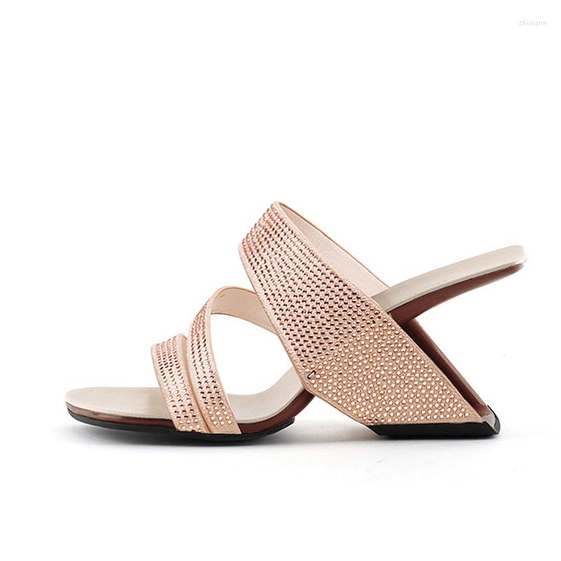 

Sandals Pink Black Square Peep Toe Fashion Young Lady Concise Handmade 8cm High Strange Heels Slip On Bling Women HL417 MUYISEXI