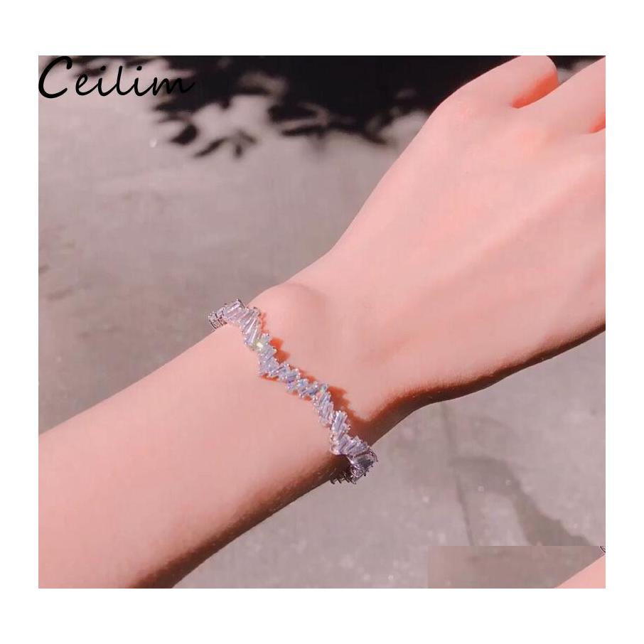 

Bangle Fashion Zircon Bracelet Shinny Irregar Cubic Zirconia Cz Adjustable Chain Bracelets Sparkling Jewelry For Party Wedding Drop D Otrpu