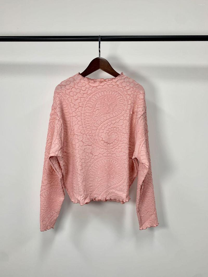 

Women's T Shirts Miyake Pleated Ladies Casual Fashion Elegant Jacquard Round Neck Long Sleeve Bottoming Top, Picture color