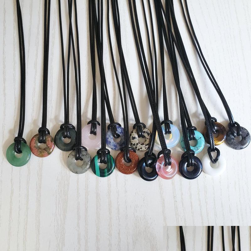 

Pendant Necklaces 18Mm Gogo Donut Natural Agate Rose Quartz Crystal Stone Bead Round Big Hole Simple Stylish Necklace Drop D Dhgarden Dhqin