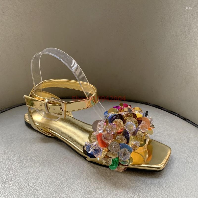 

Sandals Trendy Summer Women's Flat Sandal Crystal Shiny With Female Bohemia Ankle Strap Footwear, Style 1