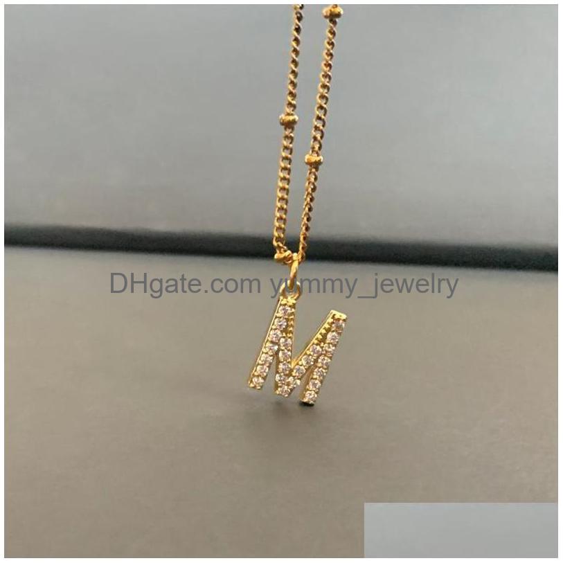 

Pendant Necklaces Simple Cz Letter Charm Necklace Shinning Micro Pave Zircon 26 Initial Alphabet Name Stainless Steel Satellite Bead Dhpfy