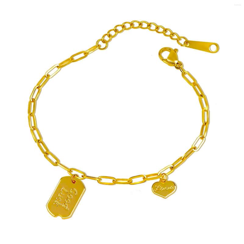 

Link Bracelets Initial For Women Dainty 14K Gold Plated Paperclip Chain Letter And Love Pendant Jewelry Gifts