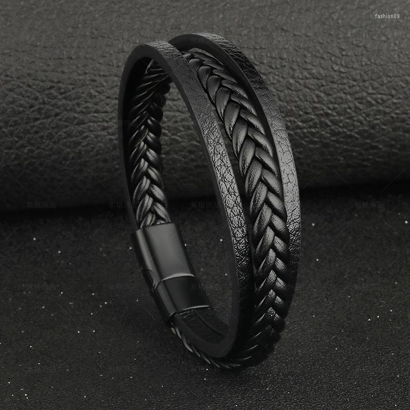 

Link Bracelets 1 PC 2023 Retro Leather Rope Braided Bracelet Ethnic Wind Magnetic Buckle Men's