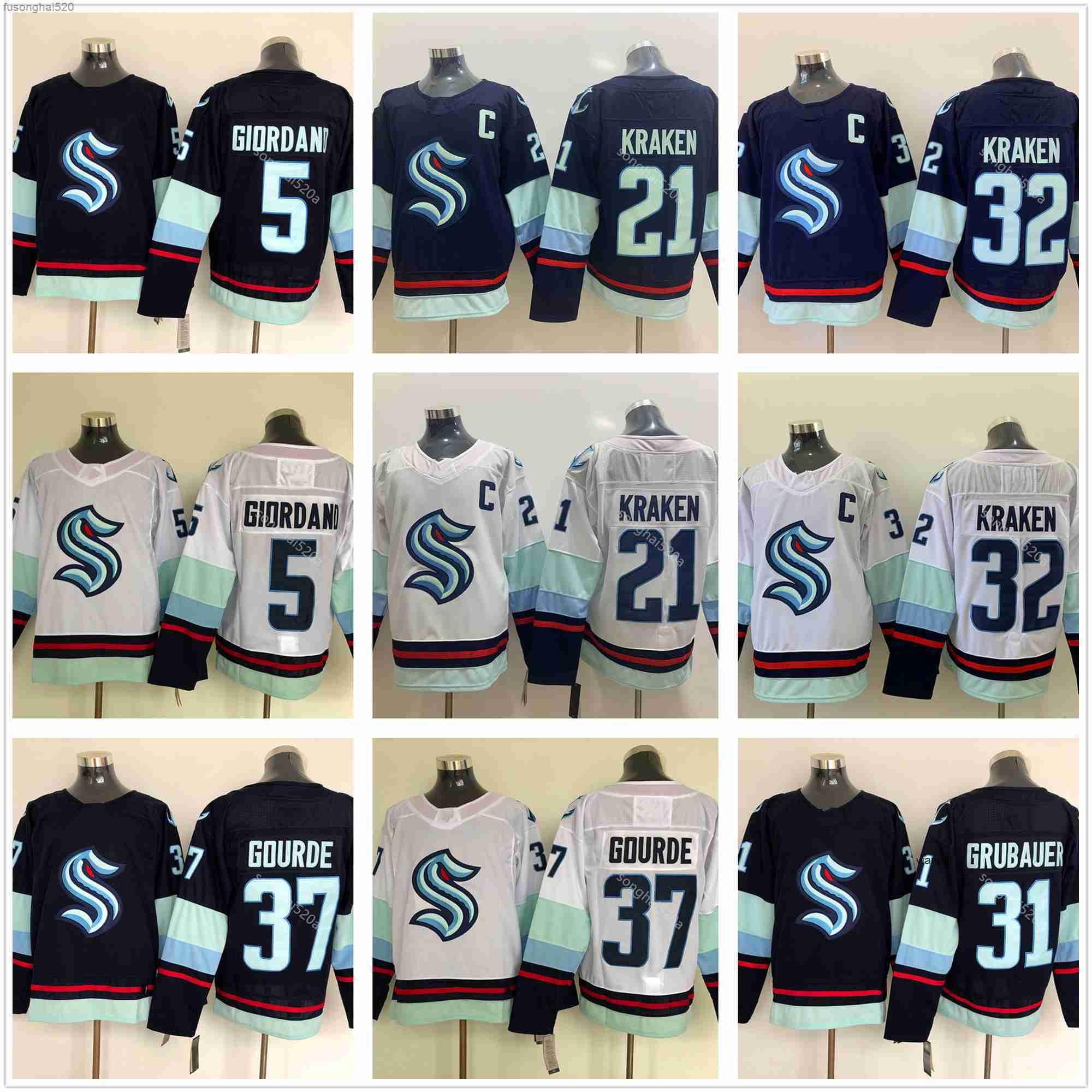 

2023 2021 Seattle Kraken Ice Hockey Jersey 5 Mark Giordano 29 Vince Dunn 37 Yanni Gourde 32th New Team Custom Mens Womens Youth Any Nunber Any, Black