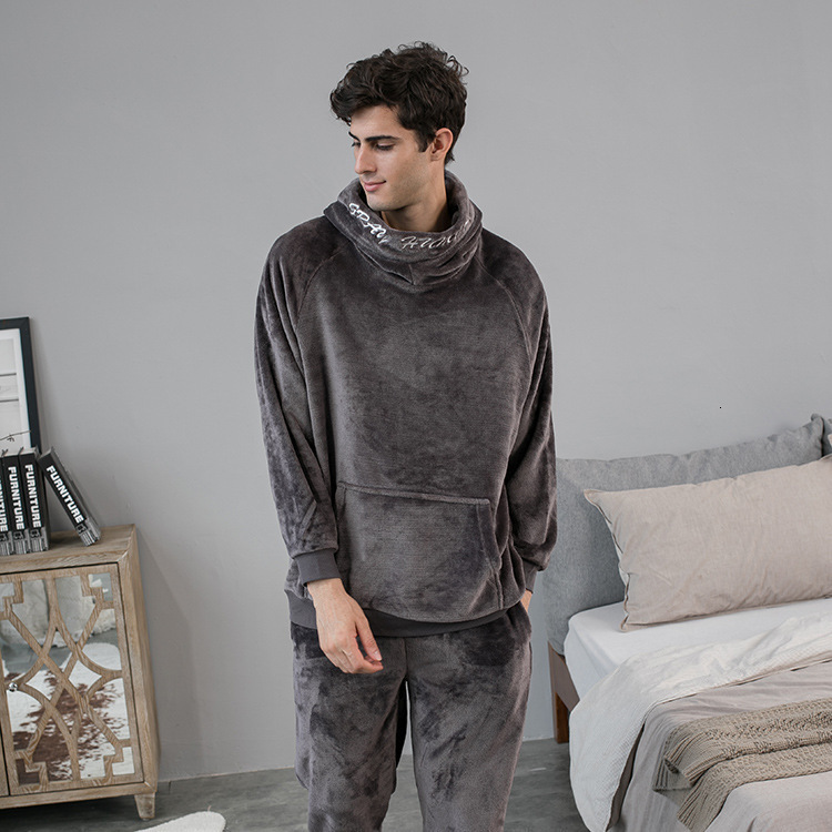 

Men's Sleepwear Two Piece Home Service Lounge Wear PJS Autumn Winter Flannel Pajamas Men Thick Coral Fleece Pyjamas Hoodies 230202, Navy blue