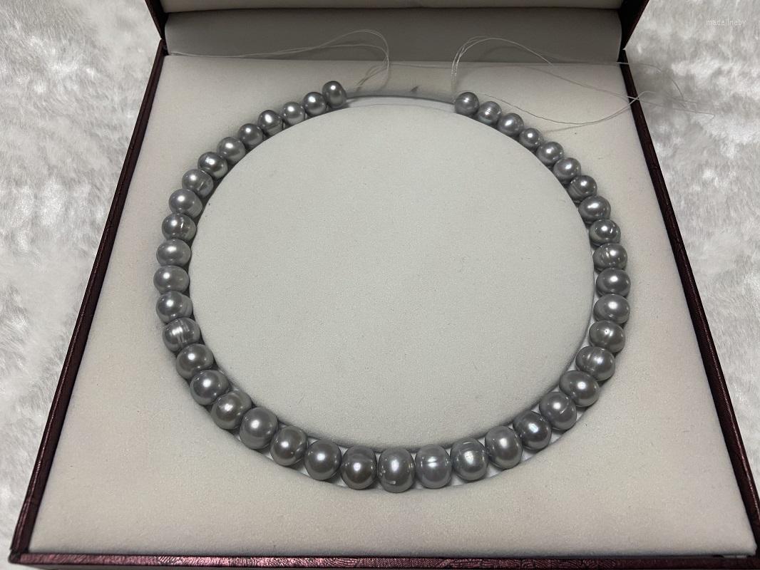 

Chains Huge 18"10-11mm Sea Genuine Gray Natural Thread Pearl Necklace For Mother Birthday Anniversary Gifts