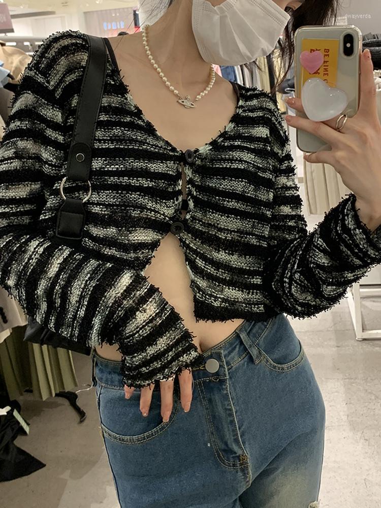 

Women's Knits 2023 V Neck Knited SweaterWomen Crop Tops Aesthetics Long Sleeve Knitting Cardigans Korean Fashion 2000s Clothing Y2k, Black